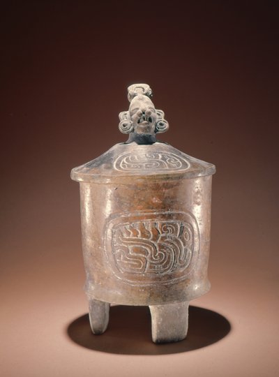 Teotihuacan-style tripod bowl with effigy-head lid found at Tikal by Pre Columbian Pre Columbian
